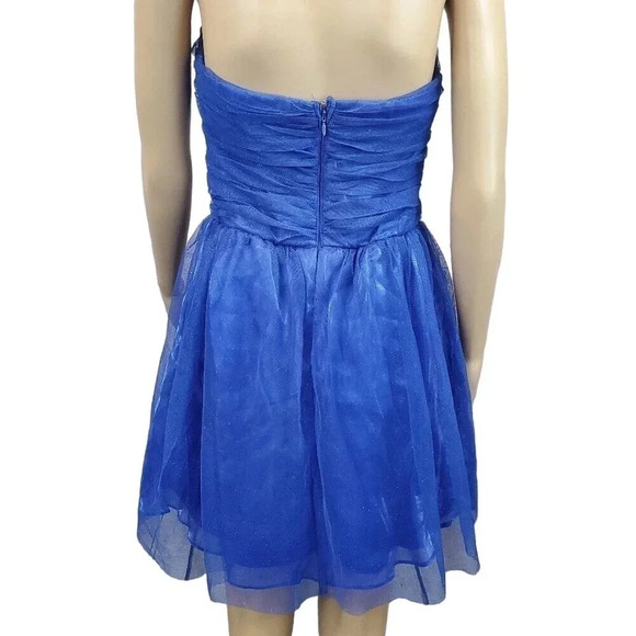 Lily Rose Brand Blue Strapless Knee Length Tule Rhinestone Size 9 Formal Dress - Picture 2 of 10